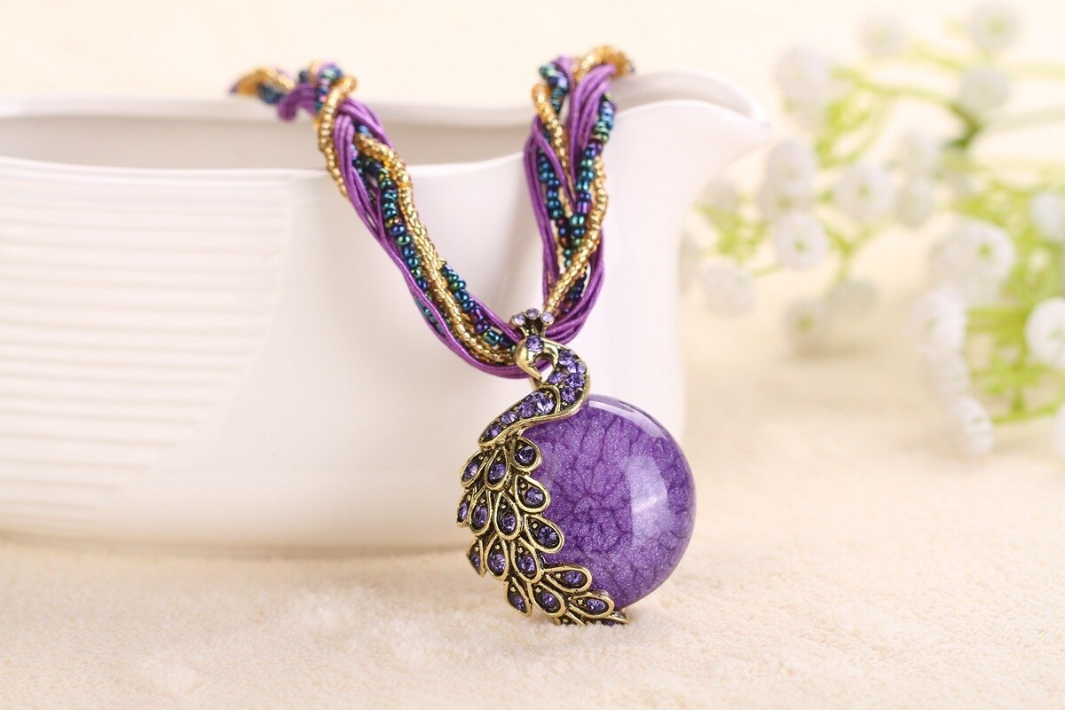 Della lega Del Pavone Accessori Multi Colore Collana Della Boemia di Personalità di Esagerazione Della Collana di Modo Dropshipping: violet