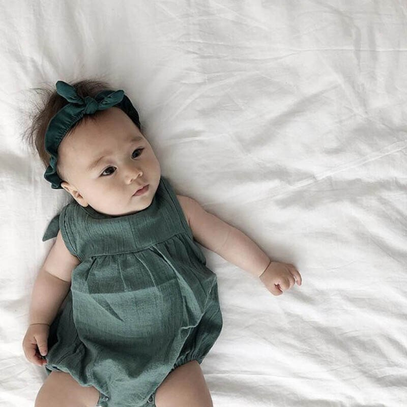 Baby pige bukser sommer stil baby drenge bukser hamp-bomuld ærmeløs sløjfe kravledragt baby pige tøj nyfødt jumpsuit