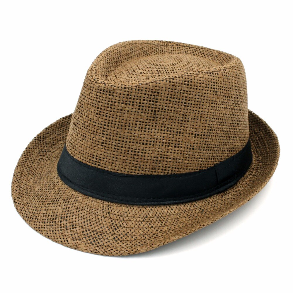 Mistdawn-Sombrero de paja para hombre y mujer, gorra de paja con sombrero Trilby, color negro, talla 58CM