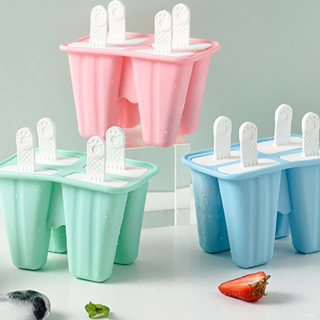 Reusable Ice Cream Tub Mold Ice Cream silicone Tray with Stick Holder 4 6 10 pieces Popsicle Maker Mould