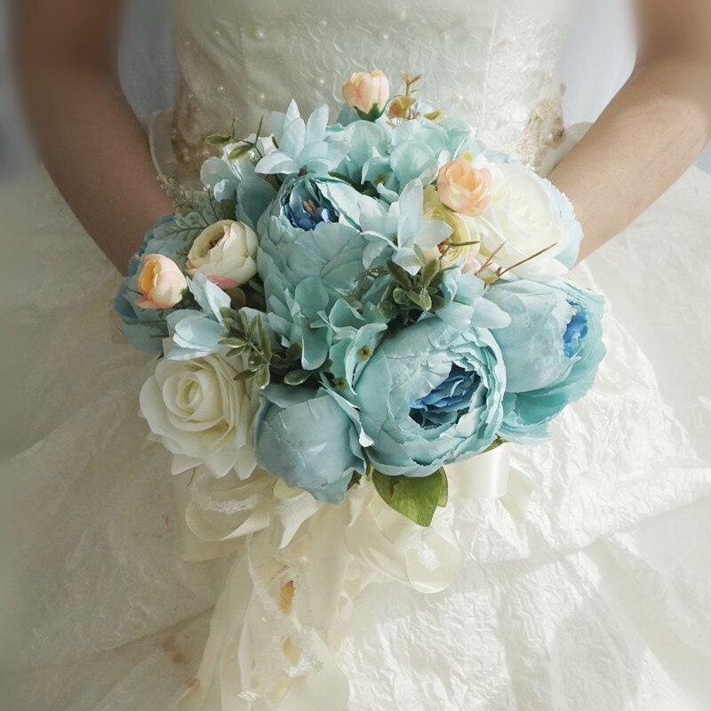 Pivoine bleue Bouquets de mariée Rose vraie touche femmes mariage fleur artificielle Bouquet Studio Photo Simulation tenant des fleurs: Default Title