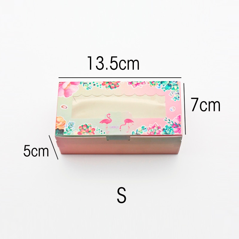 10 stk emballagekasse med pvc-vindue flamingo lyserød dekorationsfest favorit papir display pakke boks kage kasser bryllup: S1