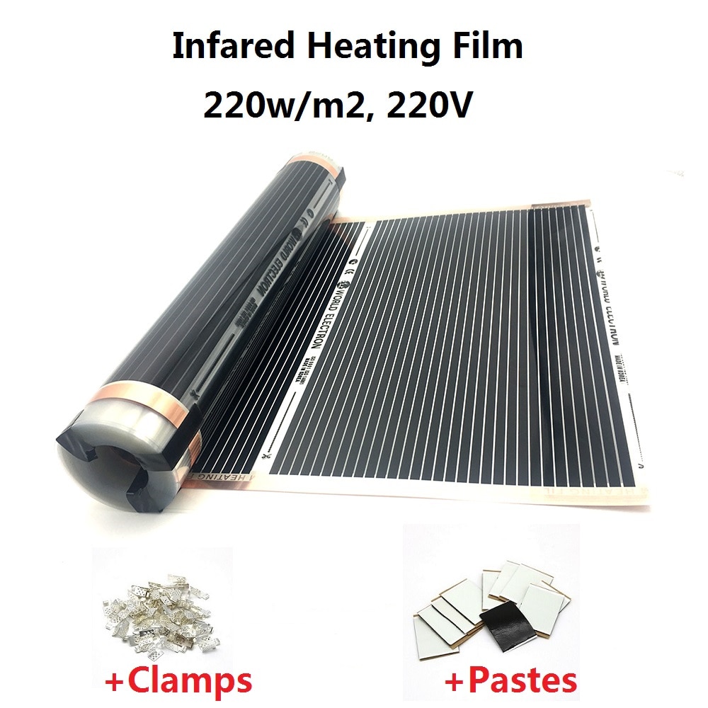 MINCO HEAT Electric Infrared Underfloor Heating Film 220w/m2 Warming Mat with Clamps and Psates