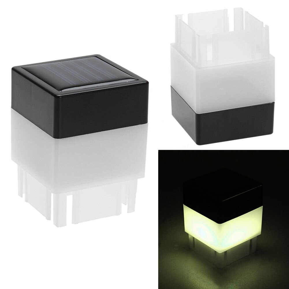Outdoor Solar Powered Fence Post Pool LED Square Light Garden Pathway Lamp White