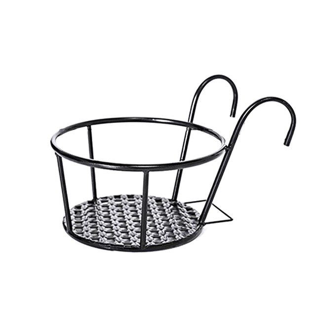 Balkon Opknoping Plant Rekken Balkon Ronde Bloempot Rack Reling Hek Outdoor Venster Ijzeren Bonsai Stand Decoratie: Black