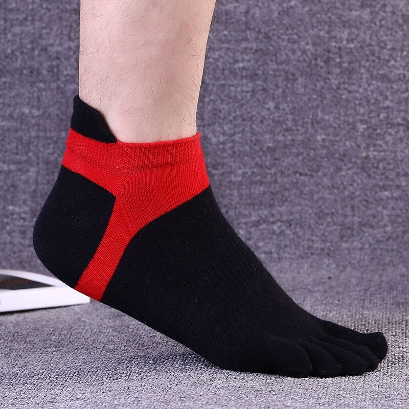 Pure Cotton Five Finger No Show Socks Mens Sports Breathable Comfortable Shaping Anti Friction Ankle Socks With Toes EU 38-44: black