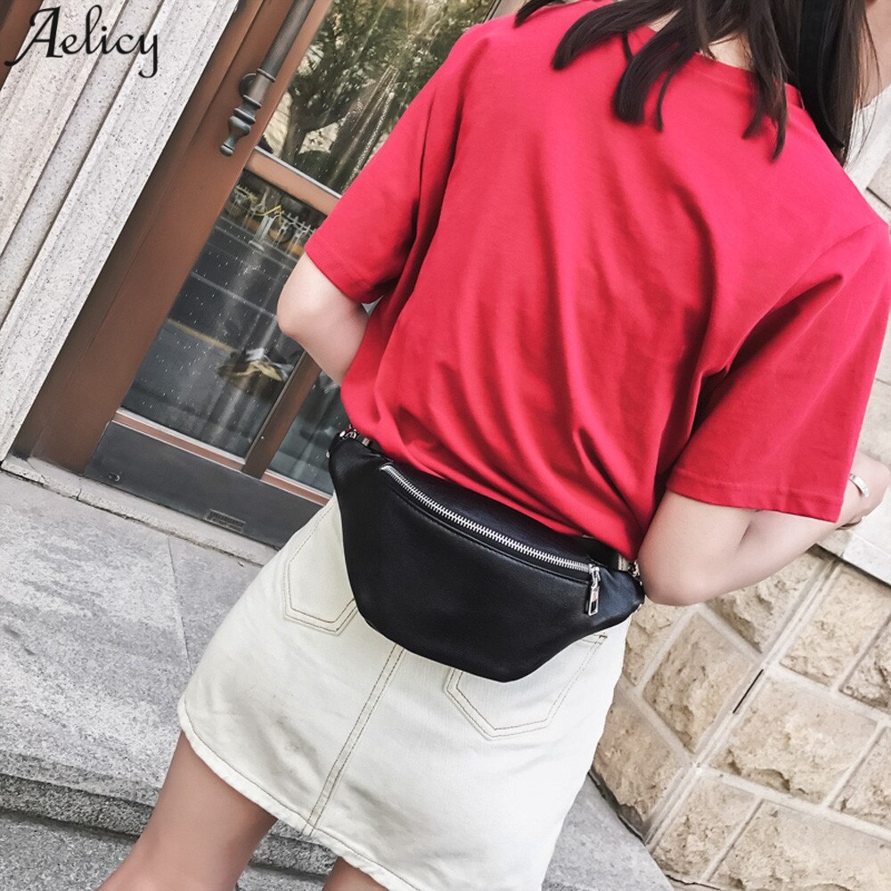 Aelicy Taille Tasche Frauen Heiße Verkäufe Feste Pack Weiblichen Ketten Tasche Schwarz Hobos Form Pu Leder Taille Packs Brust telefon Beutel