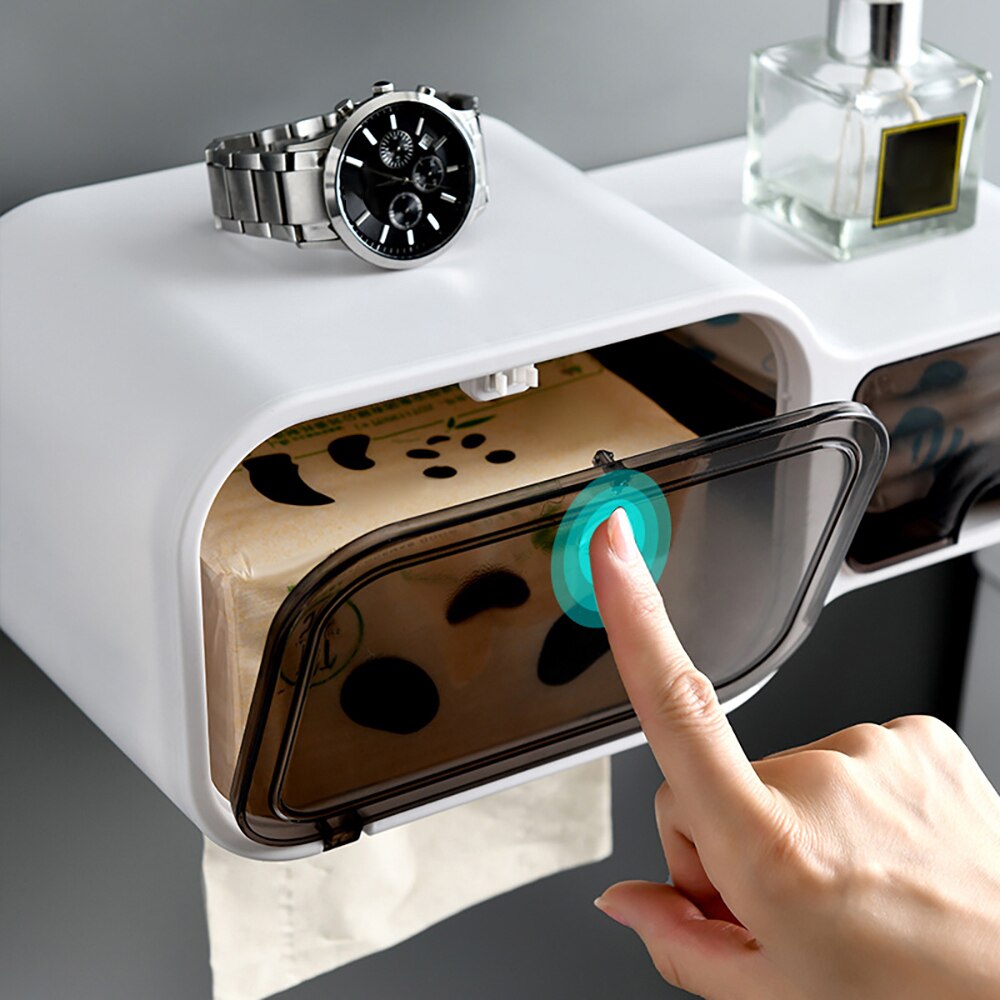 Wall Mounted Roll Paper Storage Box Free Punching Bathroom Toilet Paper Holder Paper Toilet Dispenser Roll Paper Storage Box