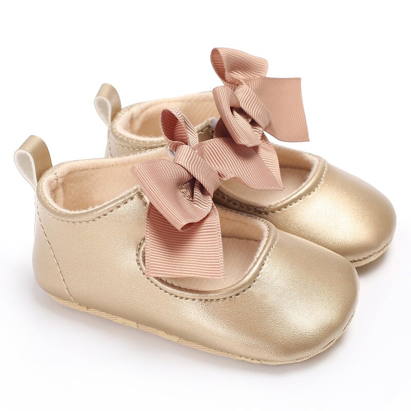 0-18m peuterschoenen voor meisjes, zachte pu-prinsessenschoenen, mocassins, strikverband, babyschoentjes voor de prewalker en geboren baby: Goud / 3