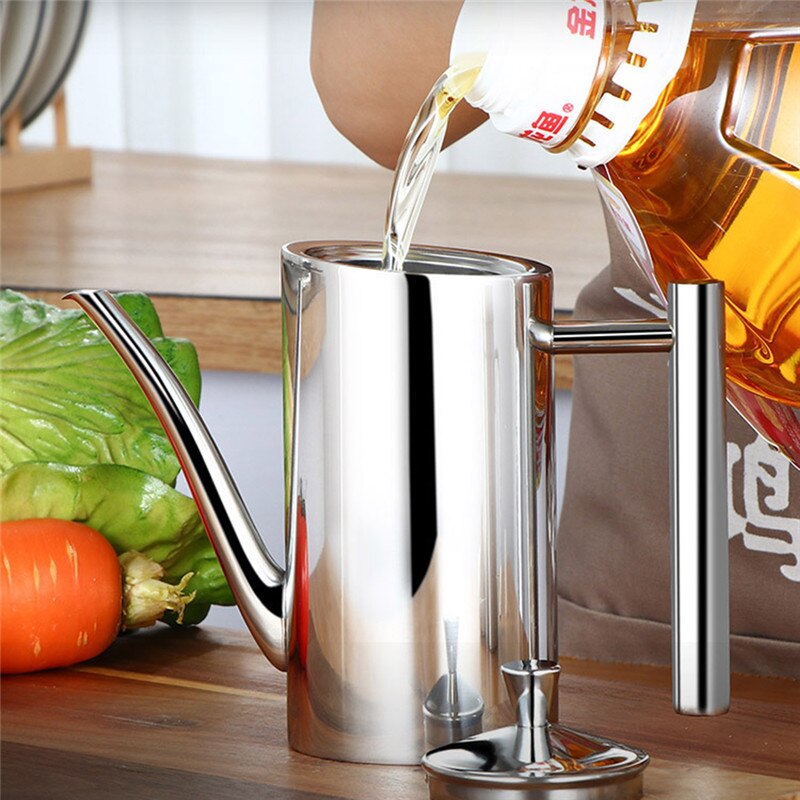 Stainless Steel Long Mouth Oil Bottle Oil Pot Leak-Proof Oil Bottle Soy Sauce Bottle Household Seasoning Bottle Kitchen Supplies