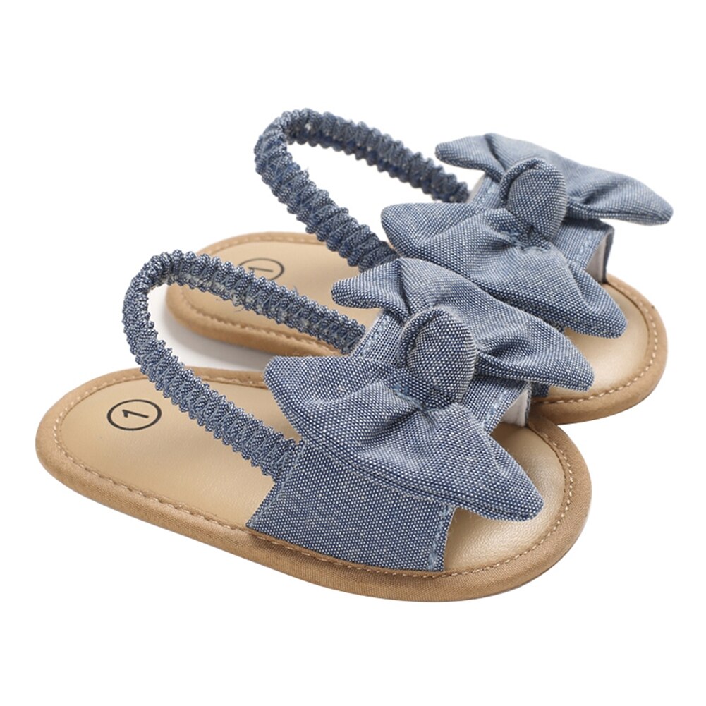 Sandalen babymeisjes strik knoop zomer zachte zool platte prinsessenschoenen baby antislip eerste stappers binnen spelen: Blauw / 13-18 maanden