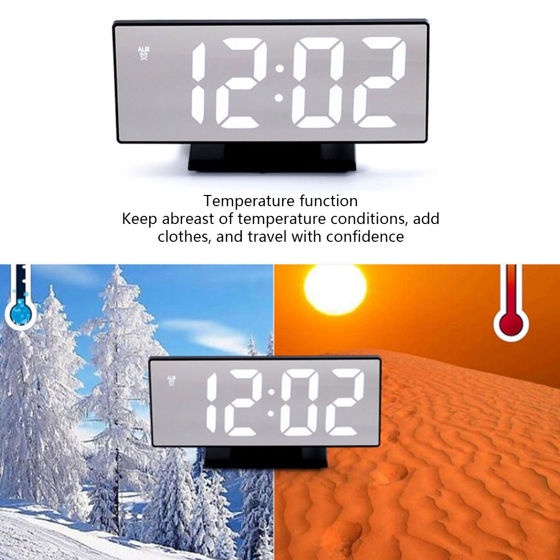 Led spejl vækkeur digital snooze bord ur vågne op lys elektronisk stor tid temperatur display boligindretning ur