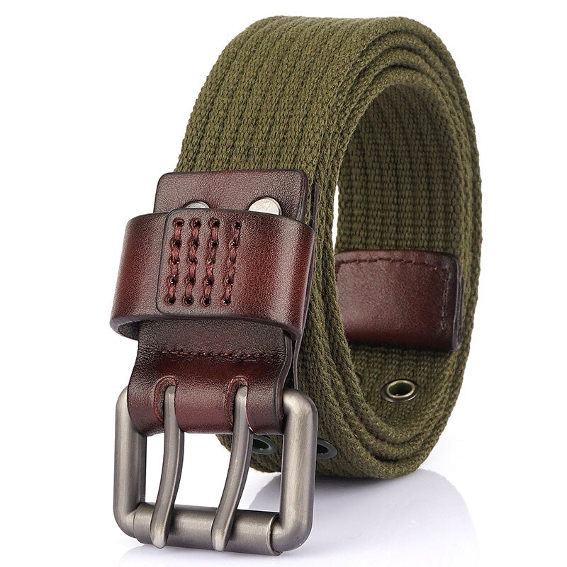 Medyla Canvas Riem Dubbele Pin Gesp Dubbele Gat Mode Toevallige Riem Voor Mannen En Vrouwen Student Riem MN2021A: Army green