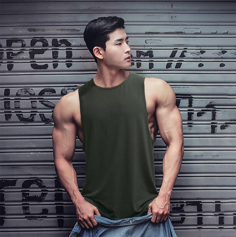 Neue Herren Bodybuilding Baumwolle Tank top Gym Fitness Weste Ärmelloses Shirt Sommer Plain Lässige Workout Kleidung: Armee Grün / XXL