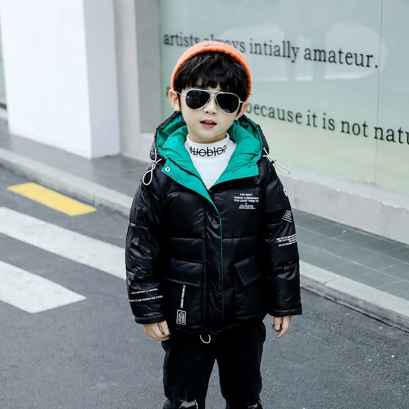 Children's Short Down Jacket Boys and Girls Hooded Thickened Bread Coat Kids Clothing Outwear 90% Down Feather Winter Parka