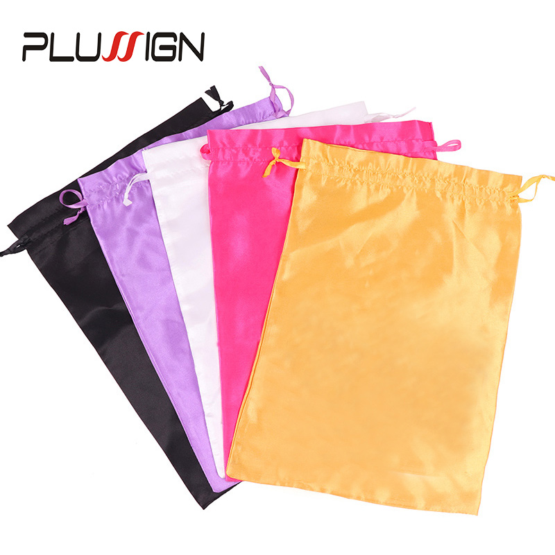 Satin--Aufbewahrungsbeutel, 25 x 35 cm, Perückenaufbewahrung, Satin--Perückentaschen, schwarz, rosa, weiche Seide, Perückentasche für Haar-Perücken-Verpackungswerkzeuge