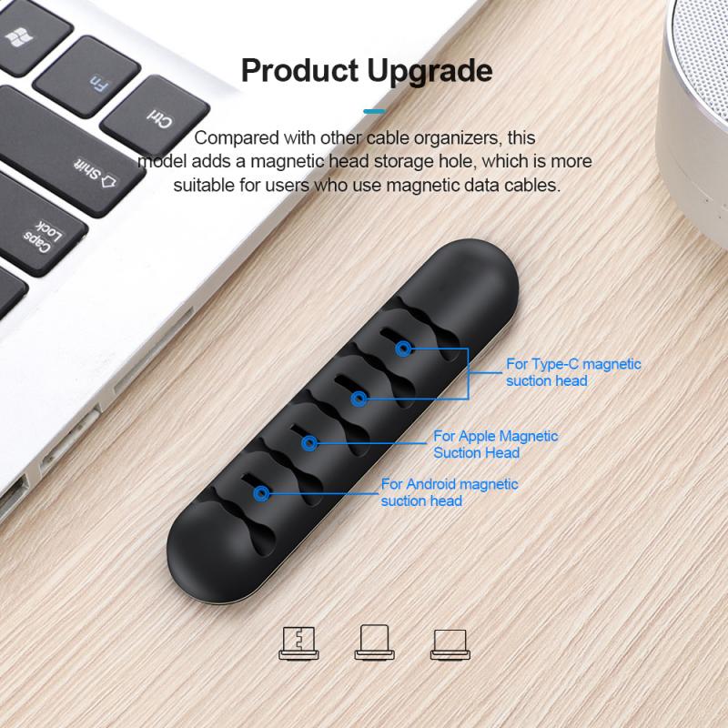 Magnetische Kabel Houder Siliconen Kabel Organisator Flexibele Usb Winder Management Clips Houder Magnetische Zuigkracht Hoofd Ontvanger