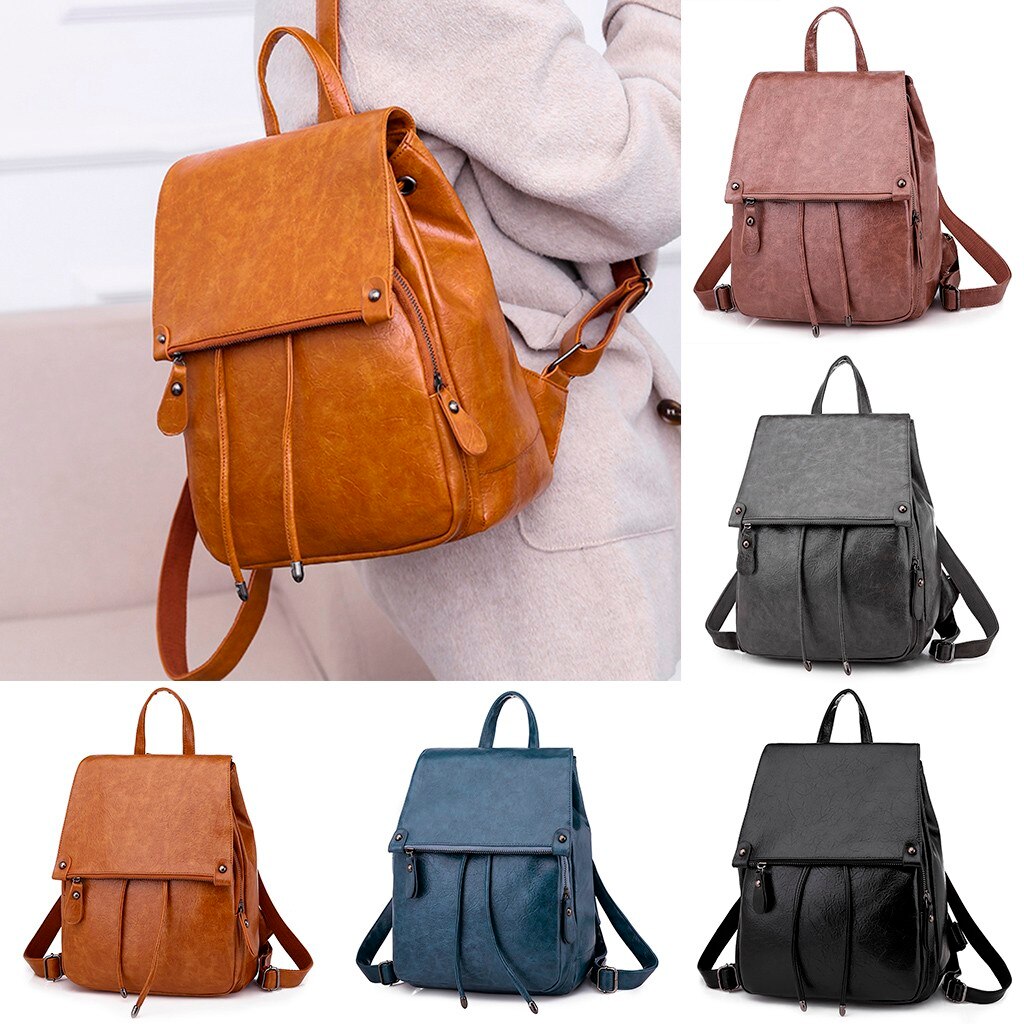 Women Travel Backpack Women's Leather Backpack Solid Durable Waterproof Backpacks Retro Student Schoolbag Casual Bag