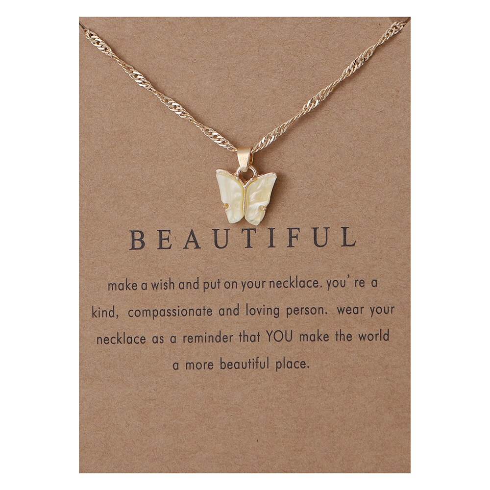 Cute Butterfly Pendant Necklace for Women Jewelry: gold card yellow