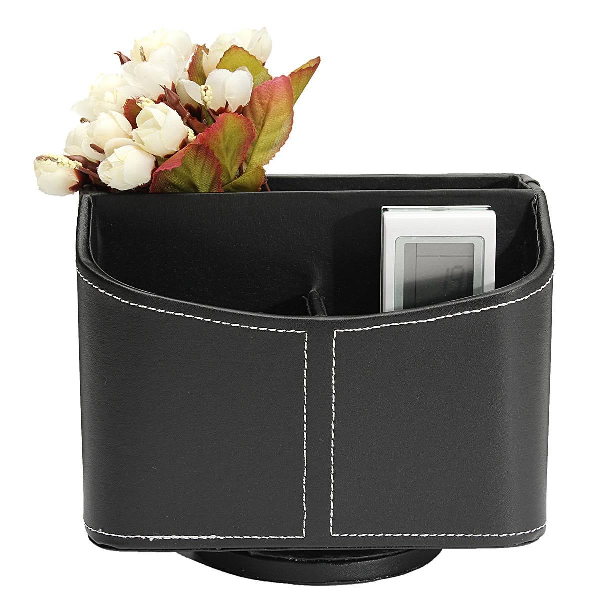 Black Remote Control Organizer Spinning Storage Holder Caddy Couch Leather TV