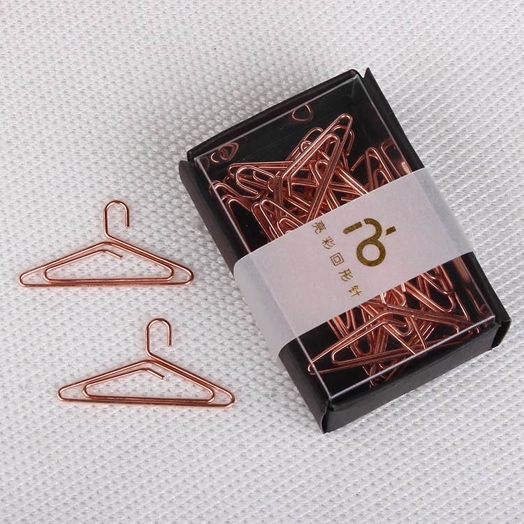 Clothes Hanger Shape Paperclip Rose Gold Stationery Cute Paper Clips Decorative Metal Clip Paper Office Supplies Teacher