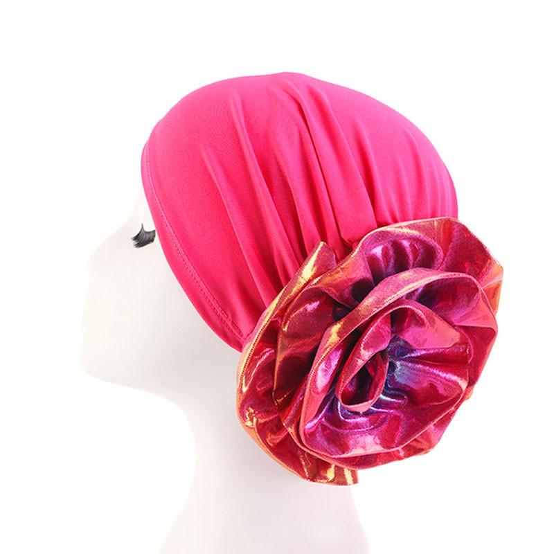 Indische Hütte Kappe Frauen Blume Haarausfall Turban Muslimischen Motorhaube Kopf wickeln Abdeckung Chemo Krebs Kappen Mützen Skullies Islamischen Kopftuch: Rose rot