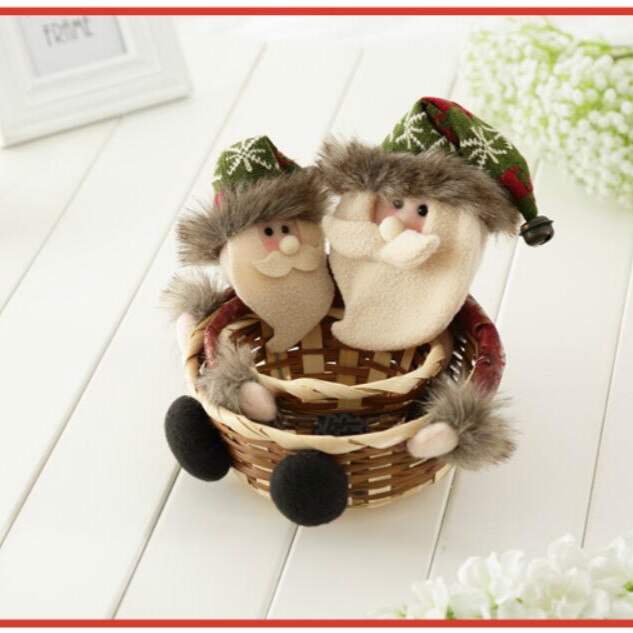 Cesta de mimbre de caramelo tejida a mano de Navidad, caja de embalaje de , bonita cesta de frutas de dibujos animados de Santa Claus, decoración de Navidad de alce y muñeco de nieve