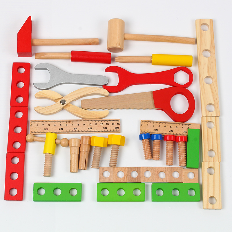 Tragbare freundlicher Holz Werkzeugkasten Ingenieur Reparatur Werkzeuge vorgeben Spielzeug Spielen Haus Spielzeug Werkzeug Bausatz Reparatur Intelligenz DIY Werkzeugkasten