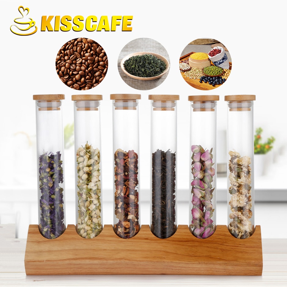 Wooden Coffee Beans Flower Tea Display Rack Stand Cereals canister Glass Test Tube sealed Storage Decorative Ornaments