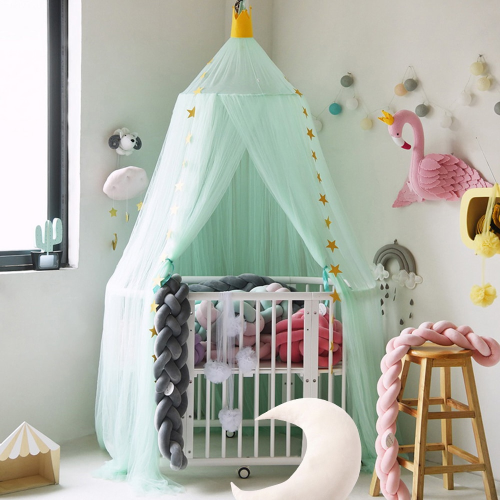 Urijk Lace Four Corner Student Canopy Bed Mosquito Net Four Open Dream Mosquito Net For Children Girls Hanging Round Baby Kids