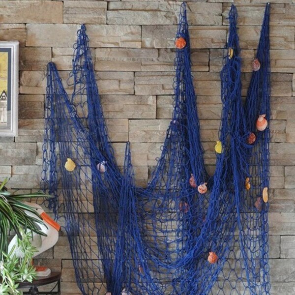 1*2m middelhavsstil håndlavede dekorative fiskenet bomuldstråd blå fiskenet indretning strand scene fest dekoration: Blå