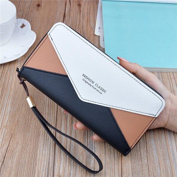 concepteur bracelet portefeuilles femmes Patchwork embrayage femme longue grande porte-carte sac à main dames sac à main téléphone sac à main: black
