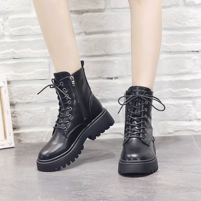 Sko rund tå kvinne flate støvletter midten-legge støvletter kvinner vinter fottøy støvler-dame lav kort gummi lolita damer høst