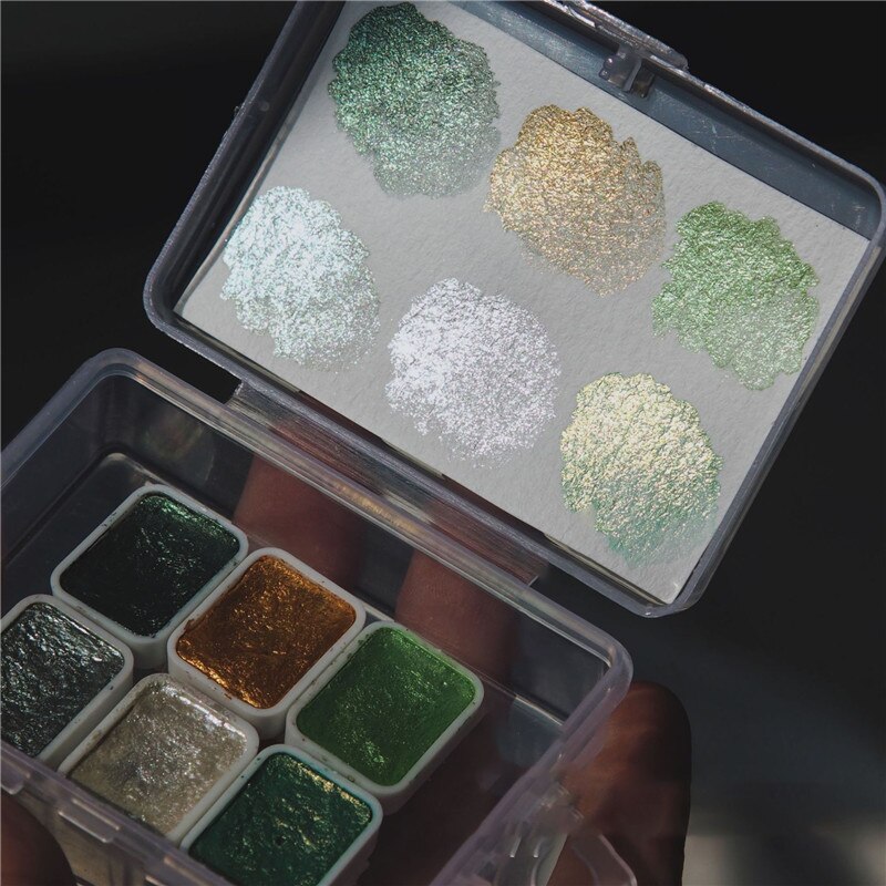 1 sæt akvarel negle gel lak pigment solid perle shimmer maling spejl nail art glitter solid maling maling indretning manicure: Dengcao