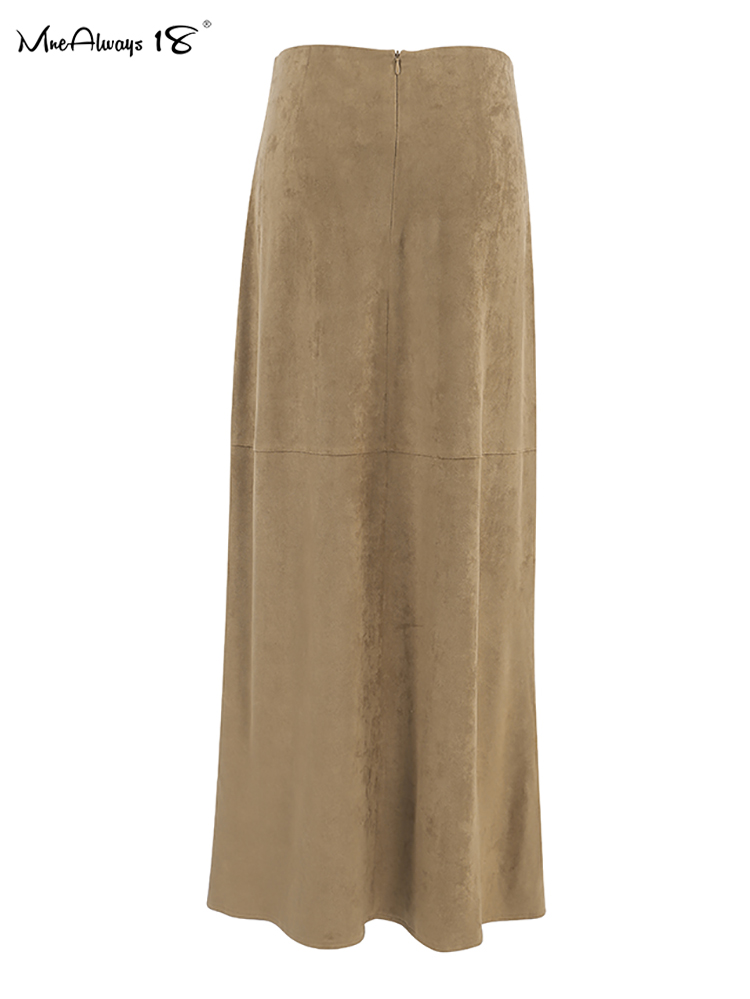 Mnealways 18 mocka vintage khaki kjolar kvinnor varma höst vinter hög midja raka långa kjolar kontorsdam ull midi
