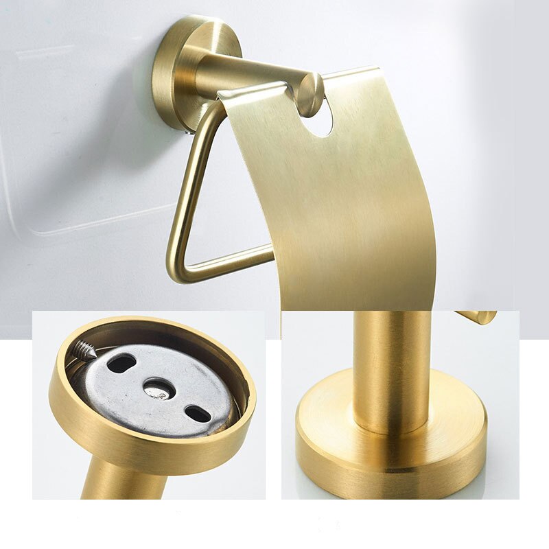 Toiletpapirholder børstet guld rustfrit stål vedhæng papir kroge håndklædestativ papirrulleholder hardware badeværelse tilbehør