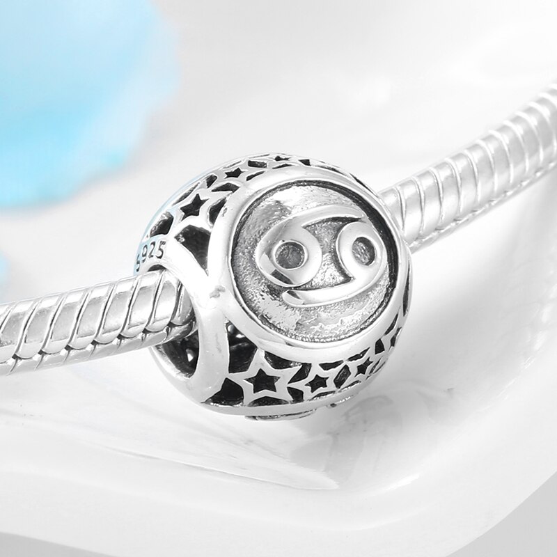 925 Sterling Silver 12 Constellation Cancer Beads Fit Original European Charm Bracelet zodiac necklace Charms Jewelry
