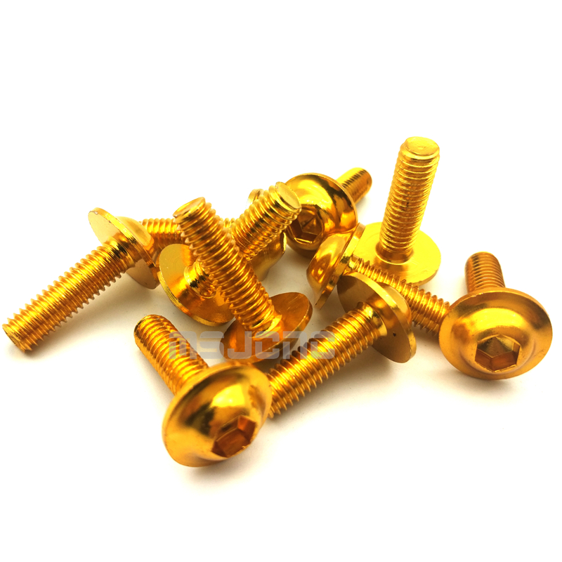 10pcs Motorcycle Bolts Screw M6 x 20mm Aluminum adornment Bolts Universal Motorcycle Metal Faraing Hexagon Bolts Screws: Gold