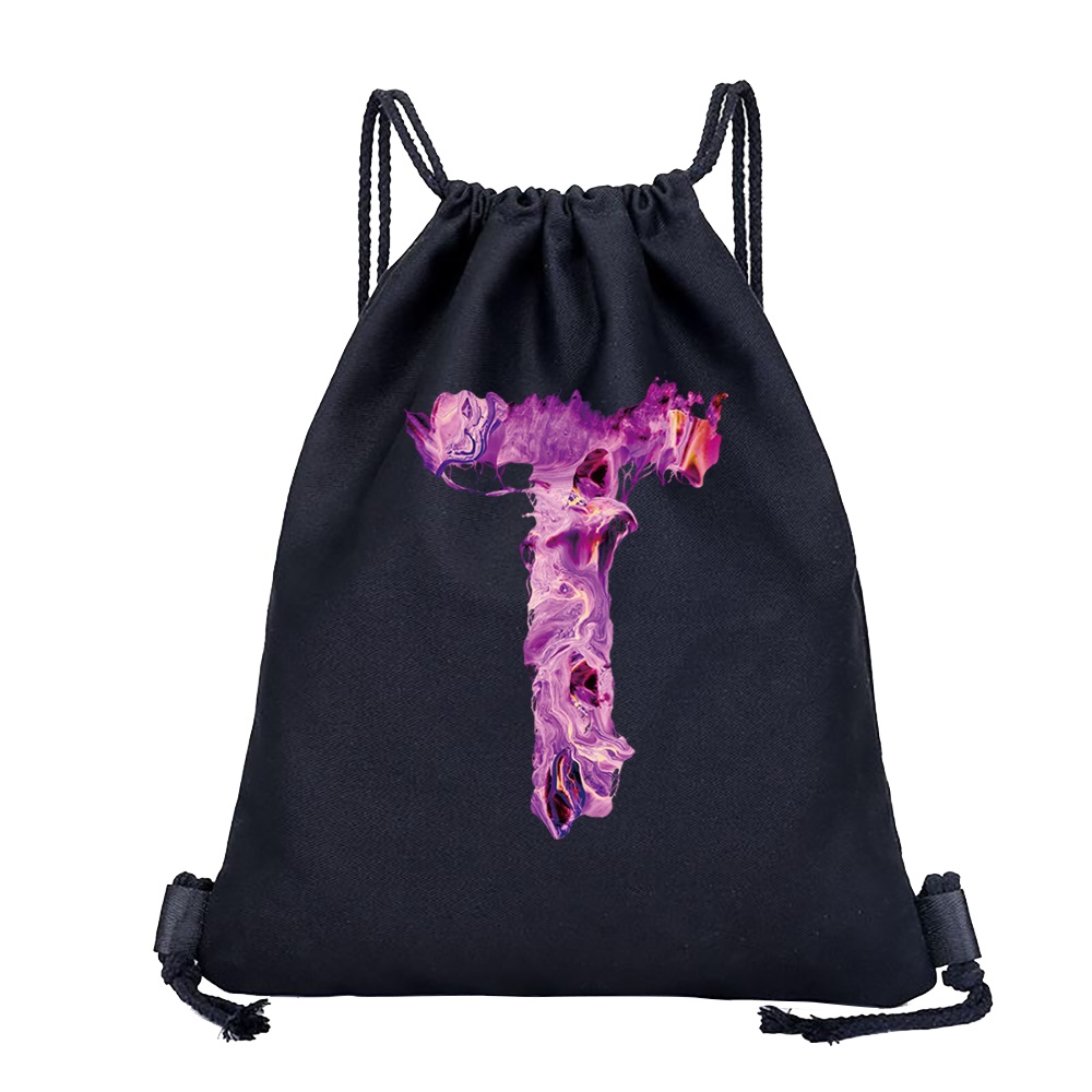 26 Initials Print Drawstring Bag Backpack Men and Women Beach Sports Travel Backpack Kid Supplies Bag Portable Sundries Bag