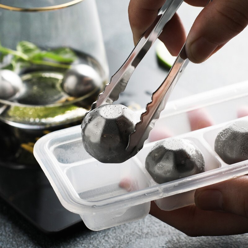 4 Stainless Steel Reusable Ice Cubes Chilling Stones with Tongs & Freezer Storage Tray For Whiskey Wine Cola Best Man