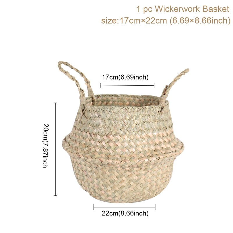 Cesta de cestería para algas marinas, maceta de flores colgante de ratán, cesto para ropa sucia, cestas plegables de almacenamiento, jardín casero decorativo: S