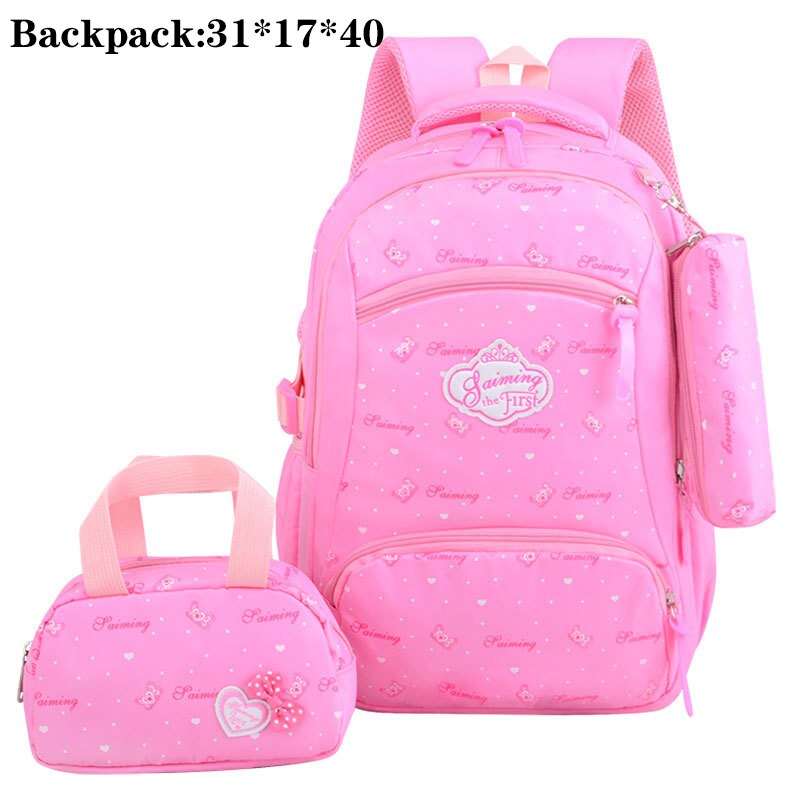 3 Set Waterdichte Schooltas Mode School Rugzak Canvas Schoudertassen Afdrukken Meisjes Schooltassen Mochilas Kinderen Kids Bag: 8876 pink