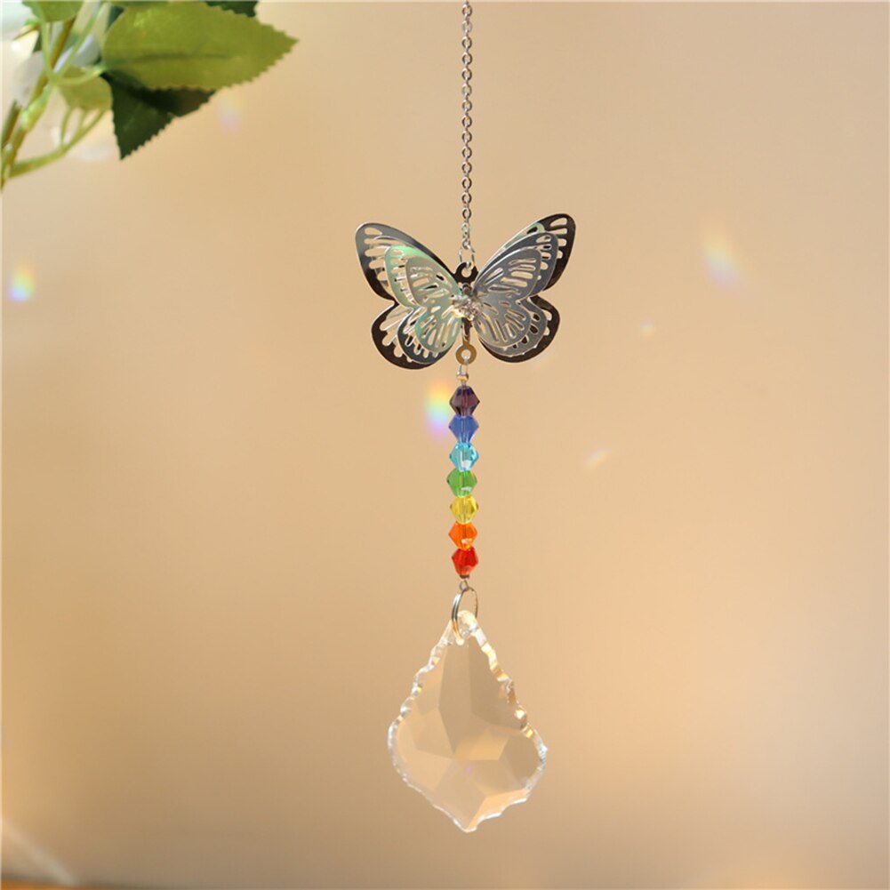 Crystal Prism Pendant Butterfly Wind Chime Summer Rainbow Maker Car Hanging Pendant Garden Window Curtain Decoration Sun Catcher: butterfly B 