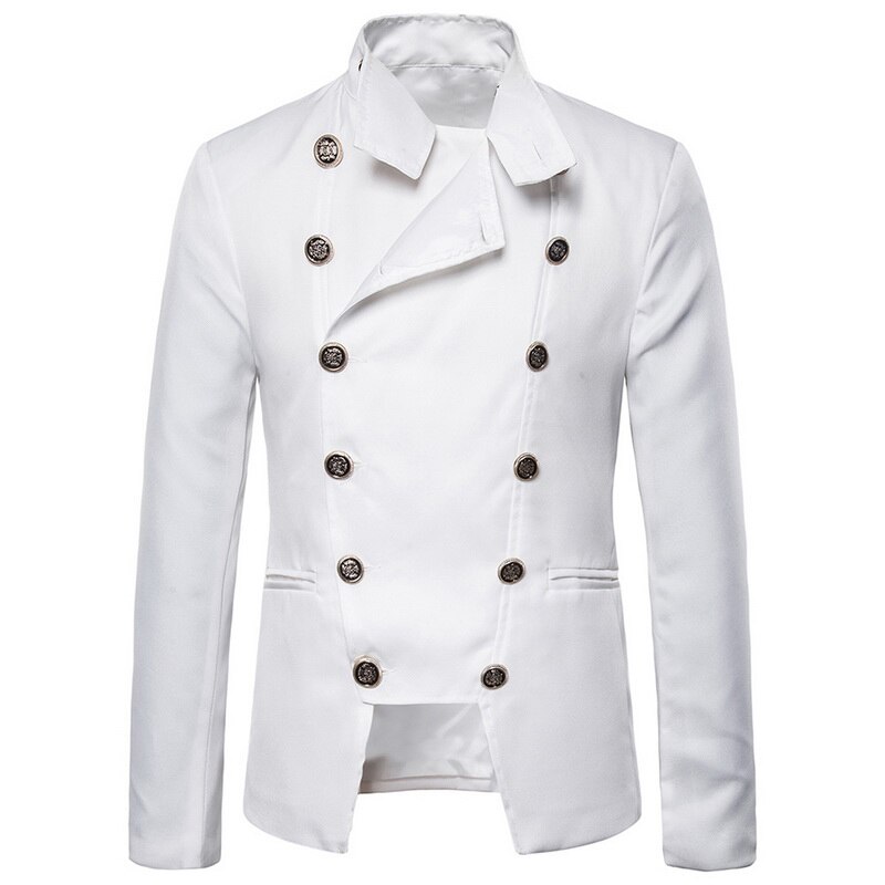 Vintage herenblazers, retro steampunk gothic kostuums, jasjes met dubbele rij knopen, blazers voor bruiloften, podiumoptredens, kostuums: Wit / Xl