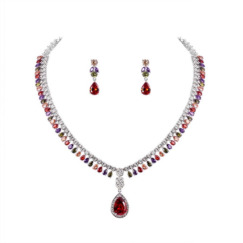 Weimanjingdian Teardrop Zirconia Tennis Ketting En Oorbel Bruiloft Sieraden Set Voor Vrouwen Party