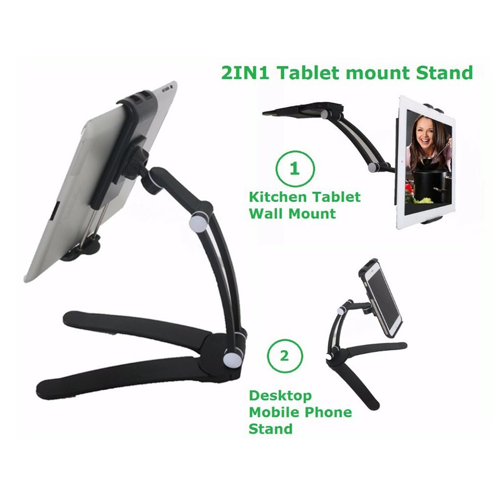 360 Rotating Flexible Holder tablet wall mount Bracket 2 in 1 Lazy Pull-Up Desktop/Bed Phone Tablet Stand Adjustable for Kitchen