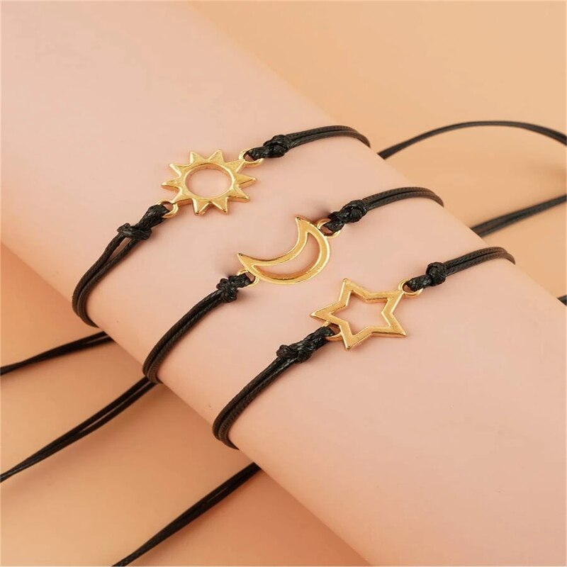 Frauen Armbinde Hand gewebte Sonne Mond 3 Stück Schwarz Seil Glück Schmuck Freundschaft Armbinde pulseras mujer Armbinde jewelri