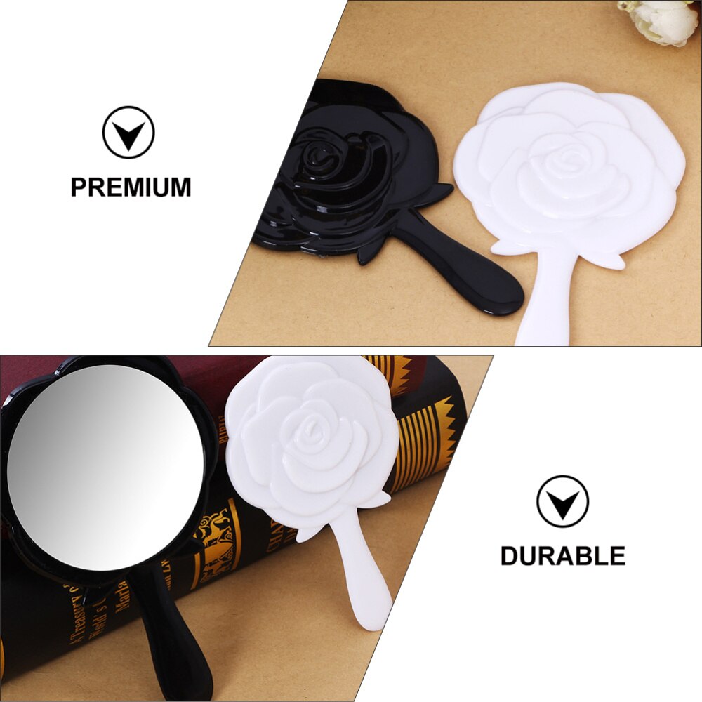 2pcs Travel Handheld Mirror Portable Vanity Mirror Rose Shape Mirror Black White