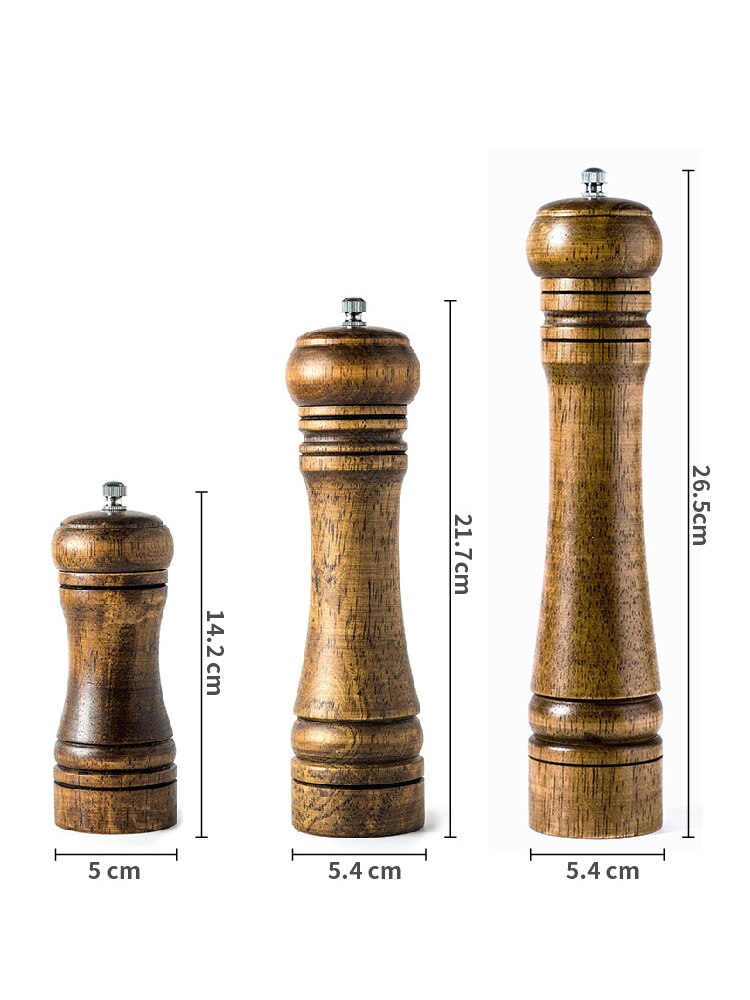 5" 8" 10" Salt and Pepper Grinder, Solid Wood Spice Pepper Mill with Strong Adjustable Ceramic Grinder Kitchen Cooking Tools