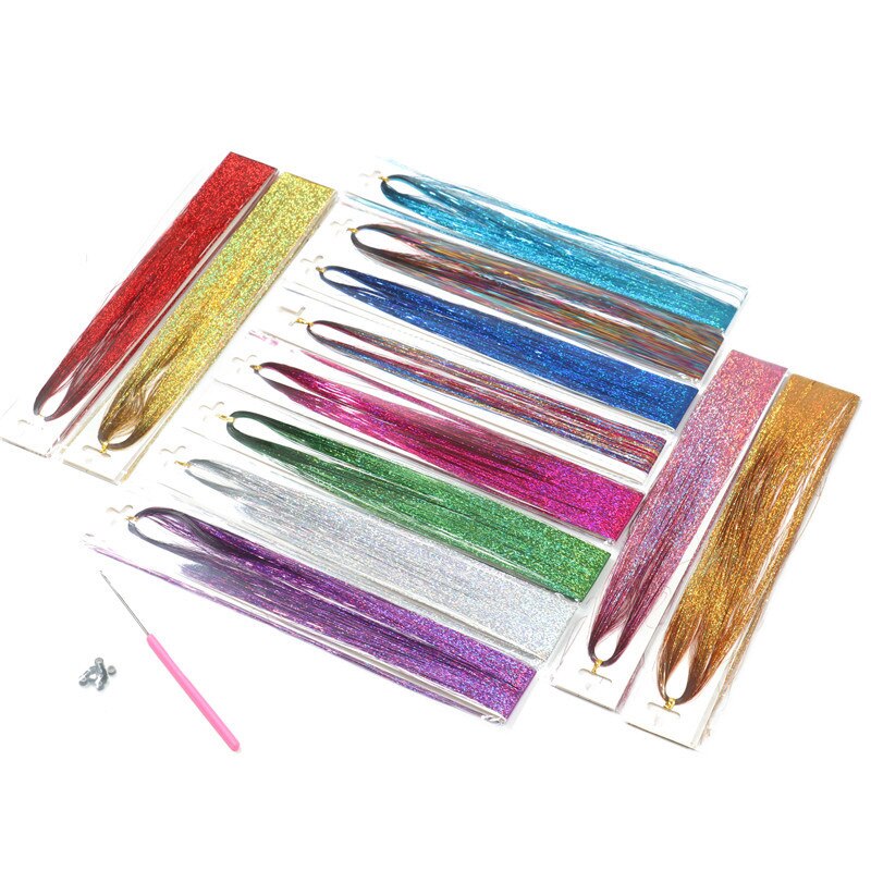 Hår tinsel strands kit, tinsel hair extensions, fairy hair tinsel kit for kvinner jenter med verktøy  (12 farger)